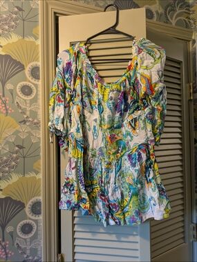 Anthropologie Women Multicolor Floral Peasant Top -Short Sleeve Off The Shoulder